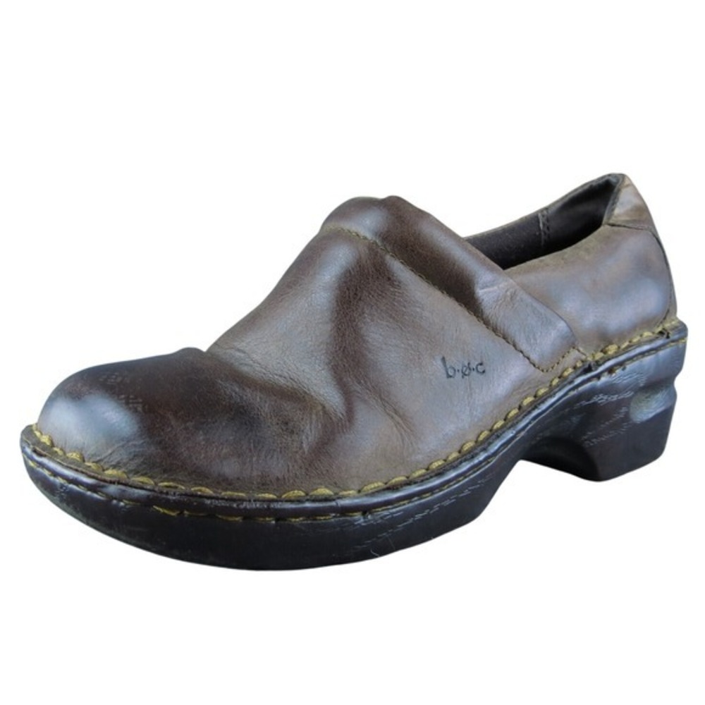 Born Concept Women Clog Shoes Brown Leather Slip On Size 7.5 Medium